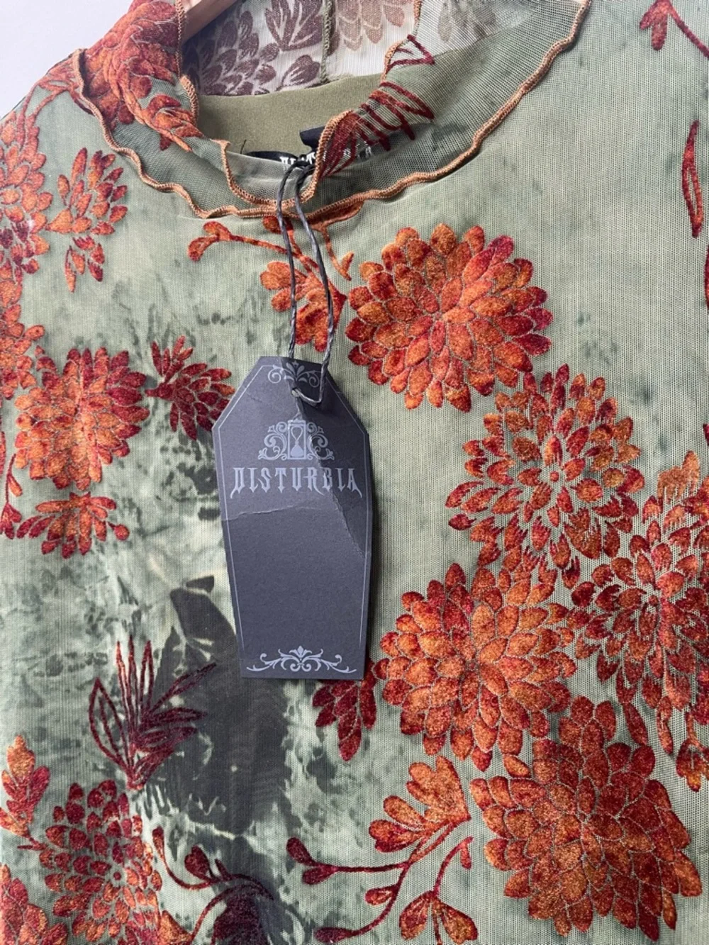 DISTURBIA | Rosaleigh Mesh Flocked Velour Midaxi Dress Whimsigoth Fairy Grunge - Picture 6 of 9